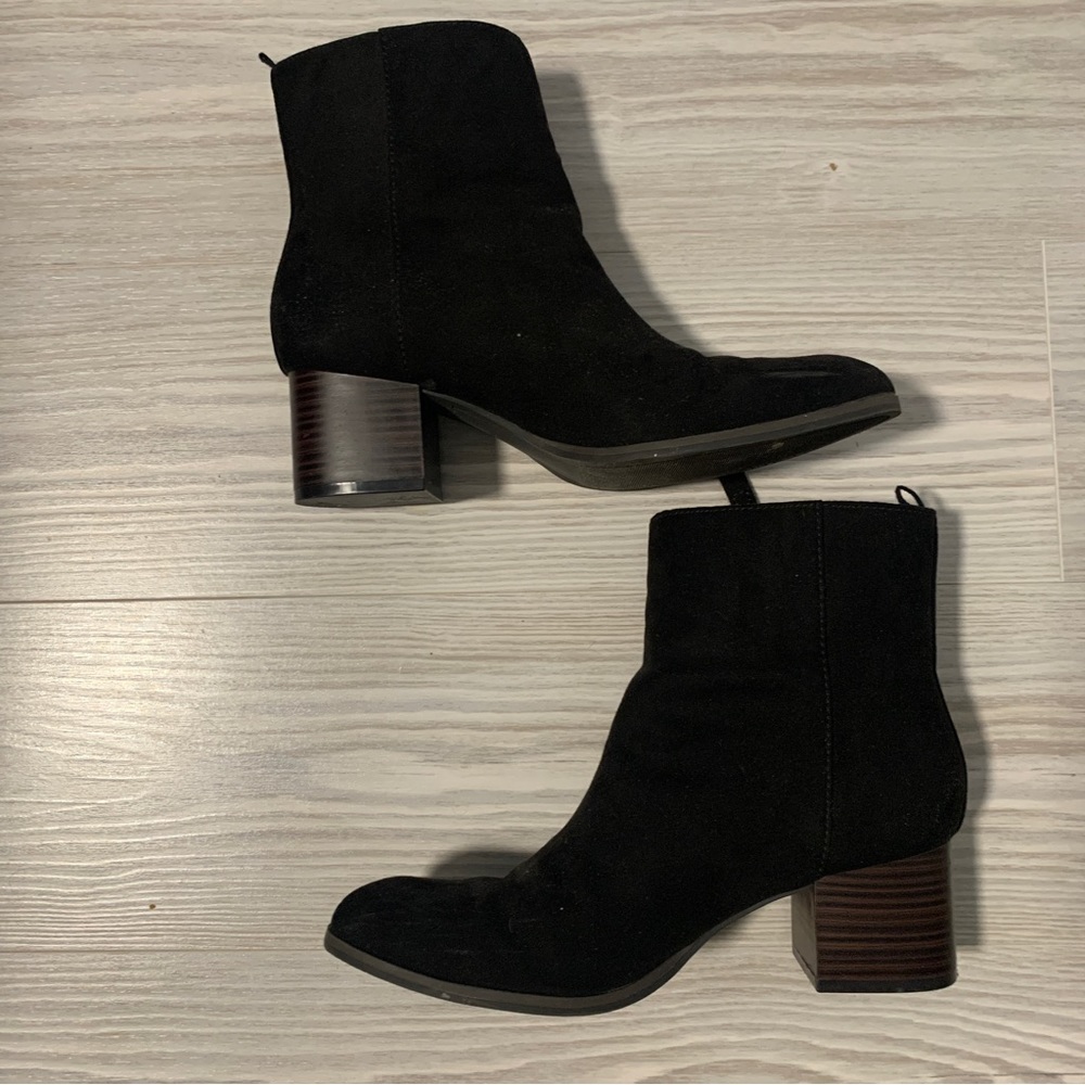 Black suede heeled booties